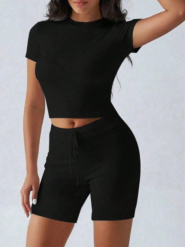 Round Neck Short Sleeve Top and Shorts Loungewear  Style Ratio