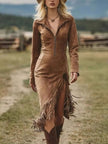 Full Size Fringe Hem Zip Front Bodycon Dress  Style Ratio