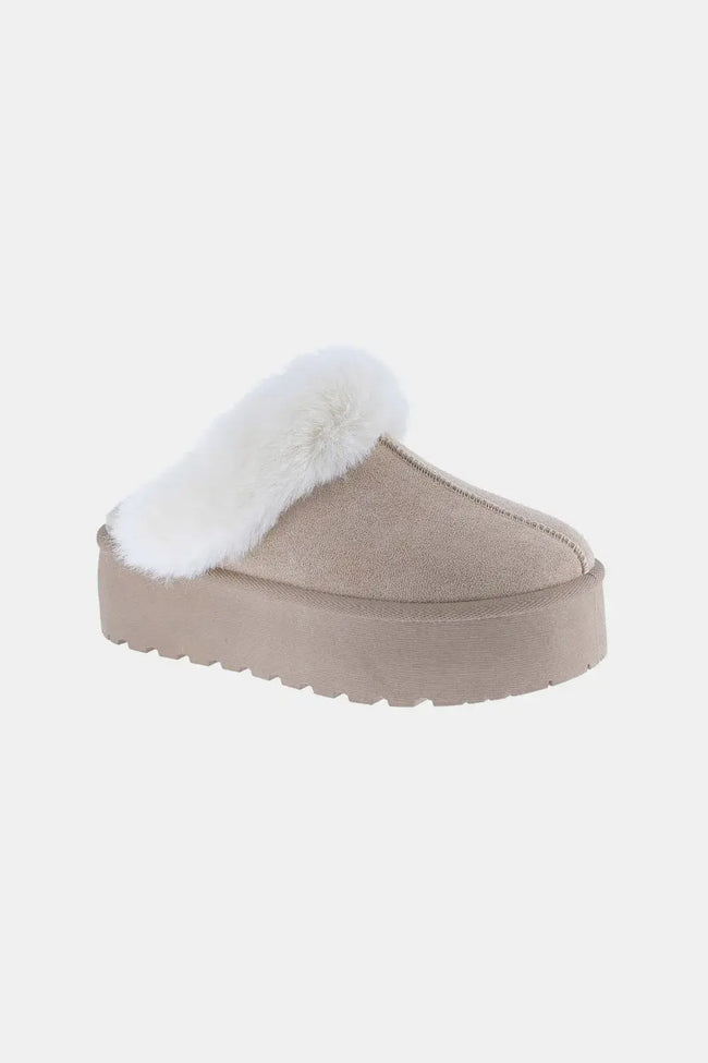 Weeboo Thick Bottom Fur Trim Slip Ons  Style Ratio