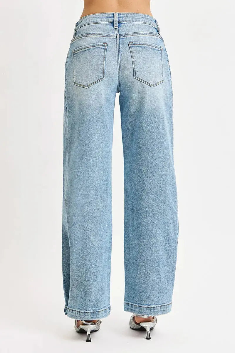 RISEN Mid Rise Wide Barrel Transferable Leg Snap Jeans  Style Ratio