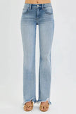 RISEN Full Size Tummy Control Mid Rise Flare Jeans with Fray Hem Detailed  Style Ratio