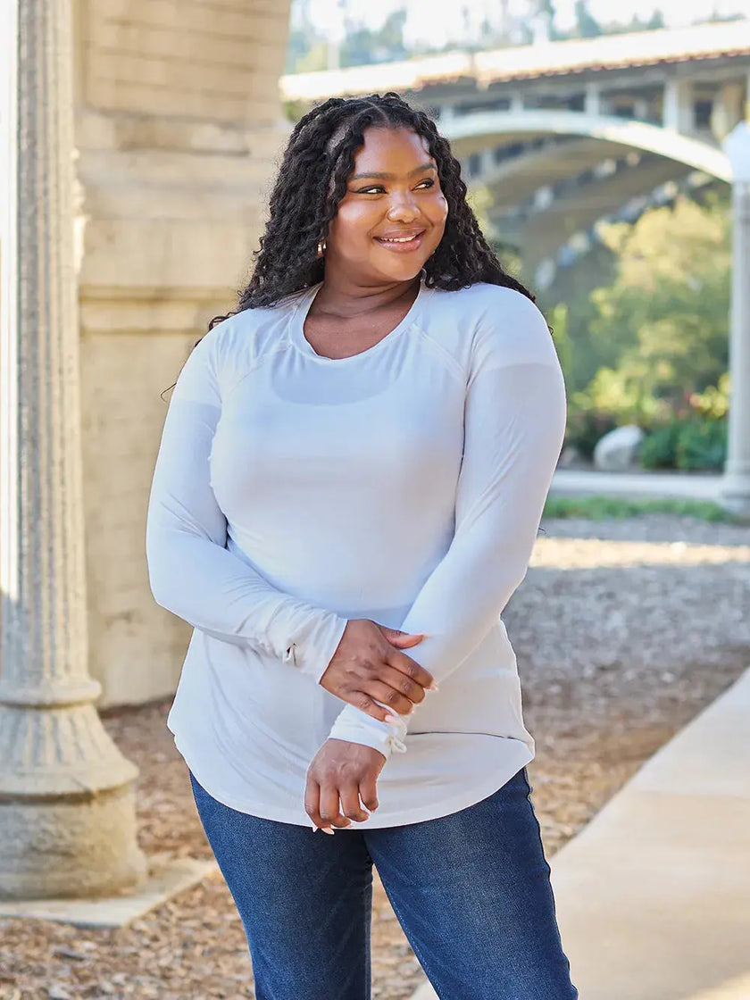 Basic Bae Full Size Round Neck Long Sleeve Shirt  Style Ratio