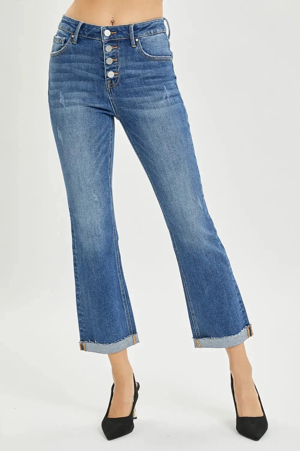 RISEN Full Size Button Fly Cropped Bootcut Jeans  Style Ratio