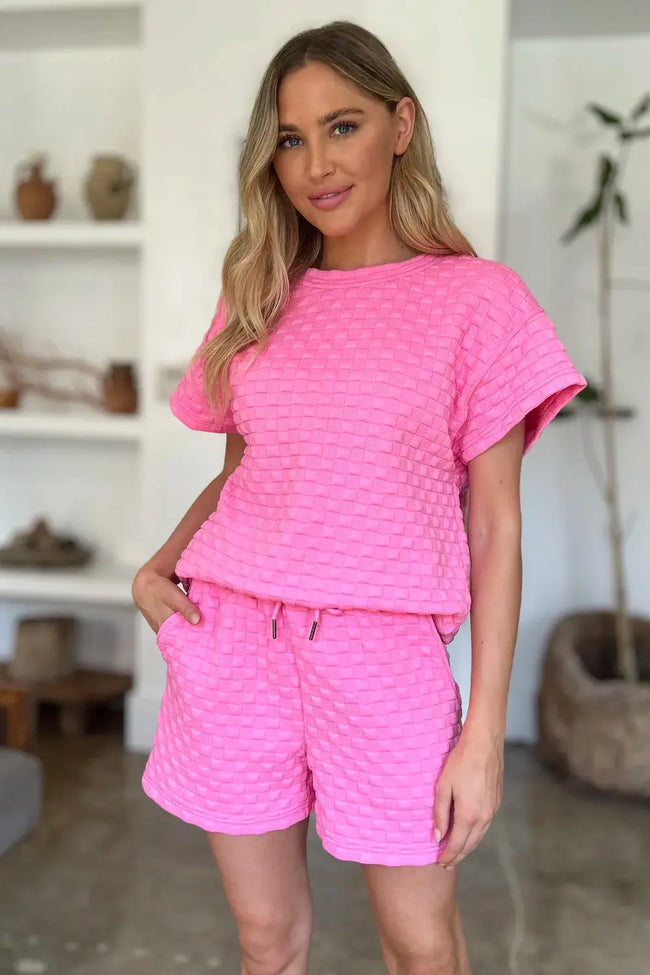 Double Take Full Size Texture T-Shirt and Shorts Set  Style Ratio
