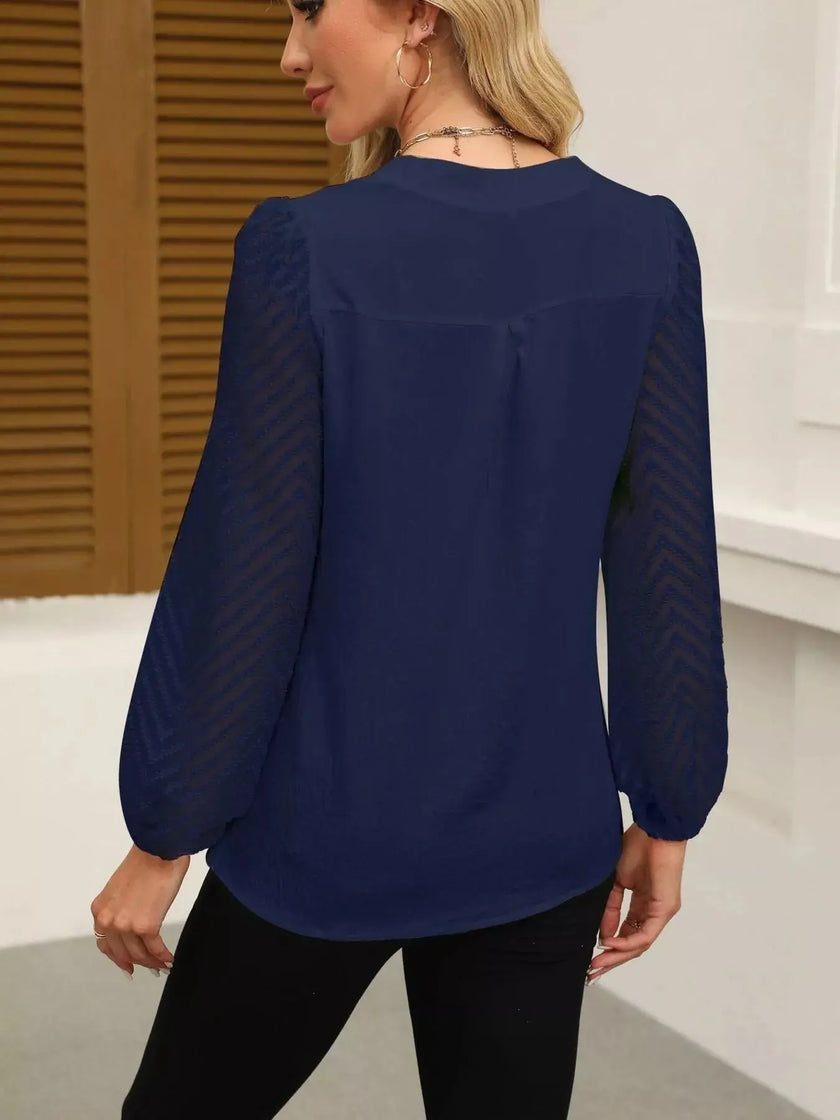 Notched Balloon Sleeve Blouse  Style Ratio