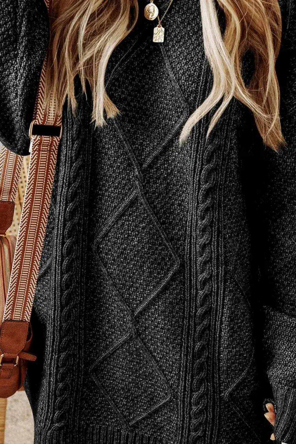 Cable-Knit Round Neck Sweater Dress  Style Ratio