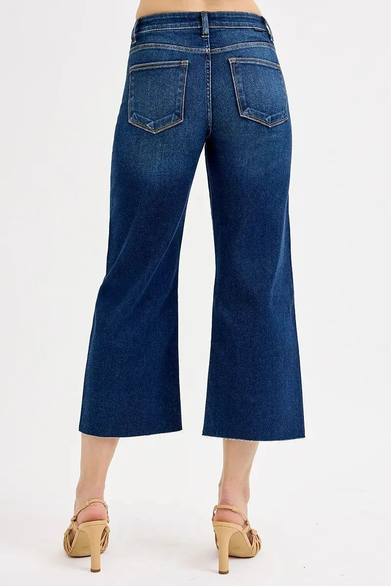 RISEN Full Size Tummy Control High Rise Crop Wide Jeans  Style Ratio