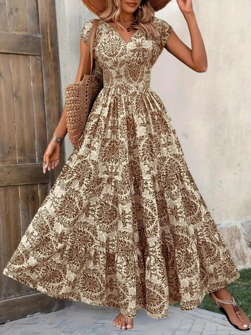 Printed Cap Sleeve Maxi Dress  Style Ratio