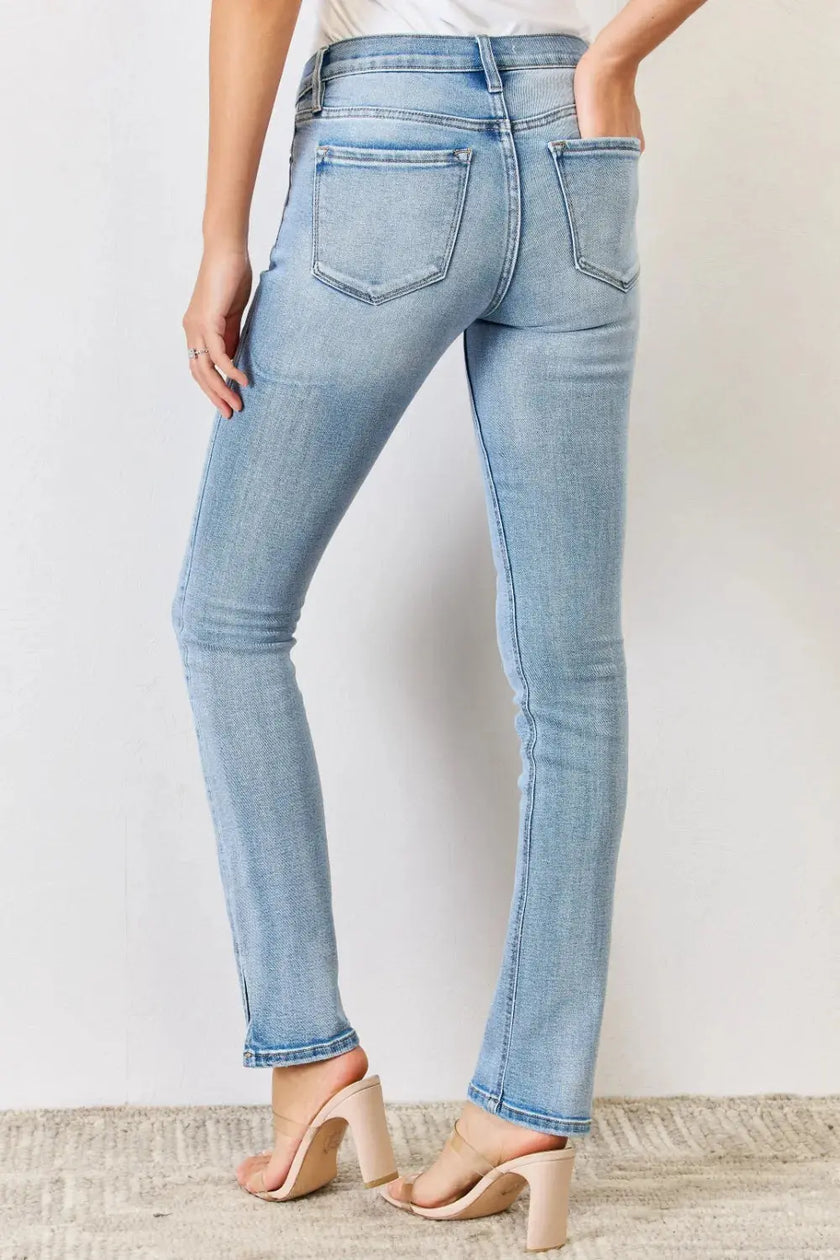 Kancan Full Size Mid Rise Y2K Slit Bootcut Jeans  Style Ratio