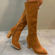 Point Toe Knee-High Suede Block Heel Boots  Style Ratio