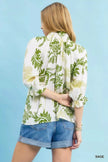 Umgee Leafy Damask Print Blouse with Contrast Scalloped Trim Detail  Style Ratio