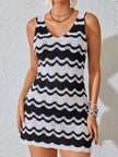 Contrast Wave Striped Knit Slit Cover Up  Style Ratio
