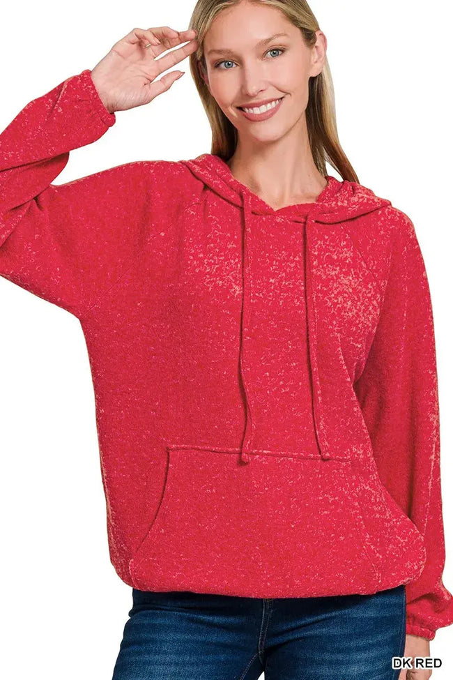 Zenana Brushed Hacci Melange Hooded Sweater  Style Ratio