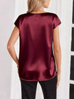 Satin V-Neck Short Sleeve Blouse  Style Ratio