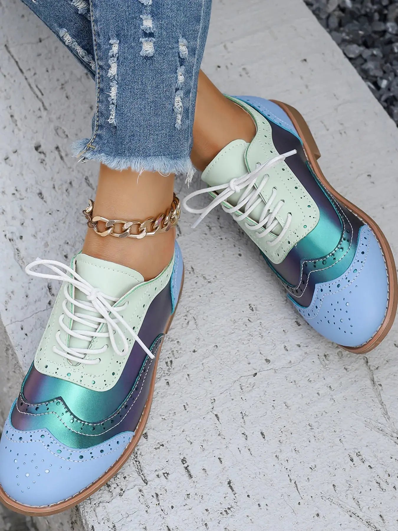 Round Toe Flats Color Block Loafers  Style Ratio