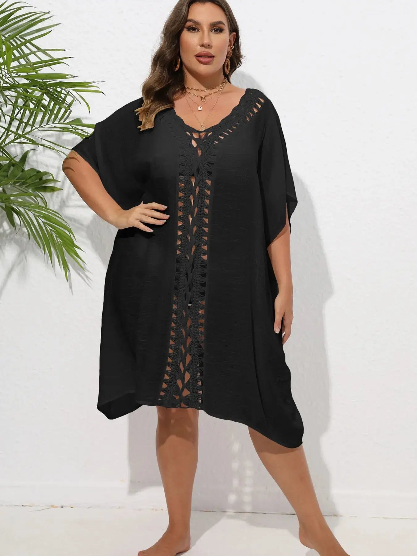 Crochet Trim V-Neck Beach Cover Up  Style Ratio
