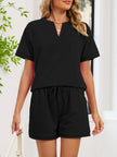 Notched Short Sleeve Top and Shorts Set  Style Ratio