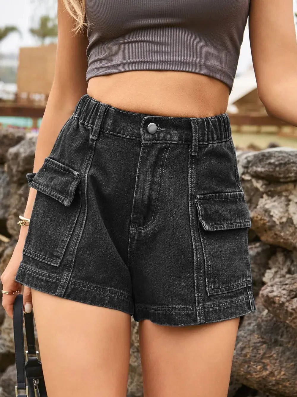 High Waist Denim Shorts with Pockets  Style Ratio
