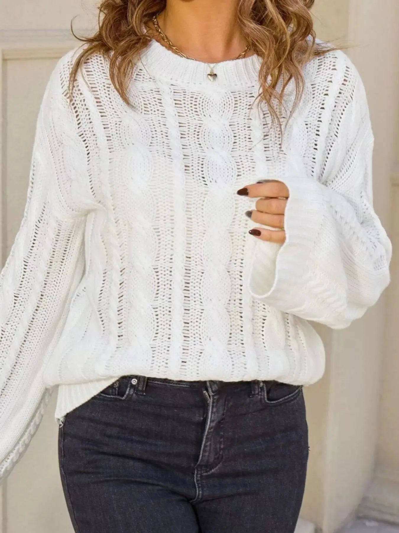 Cable Knit Long Sleeve Knit Top  Style Ratio