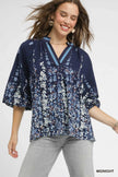 Umgee Full Size Floral Vine Print Blouse with Balloon Sleeves  Style Ratio