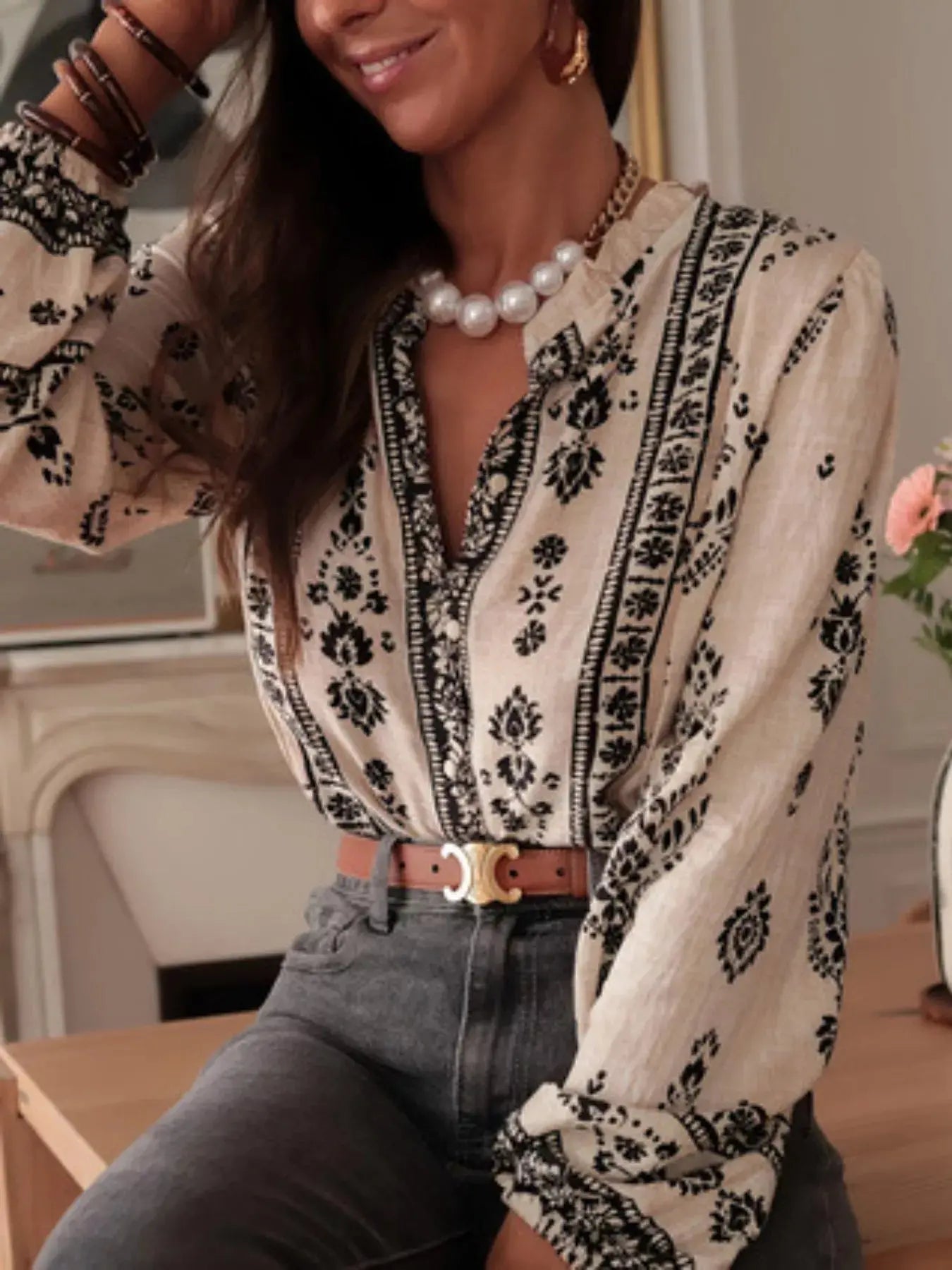 Vintage Print Long Sleeve Shirt  Style Ratio