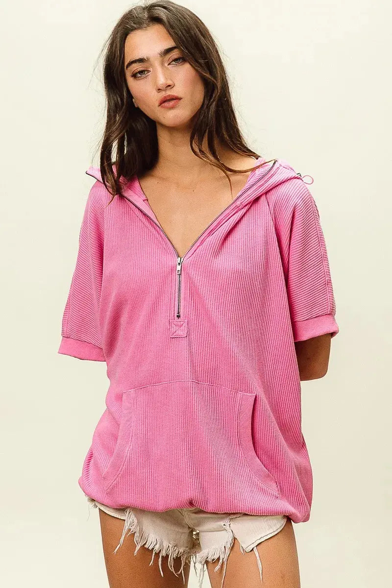 BiBi Vintage Washed Waffle Thermal Hoodie  Style Ratio
