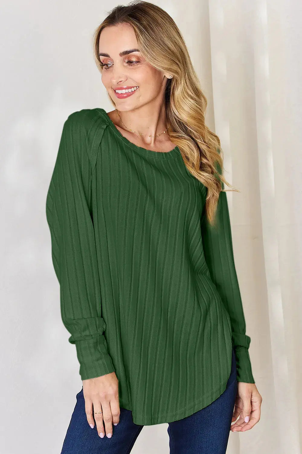 Basic Bae Full Size Ribbed Round Neck Long Sleeve Shirt  Style Ratio