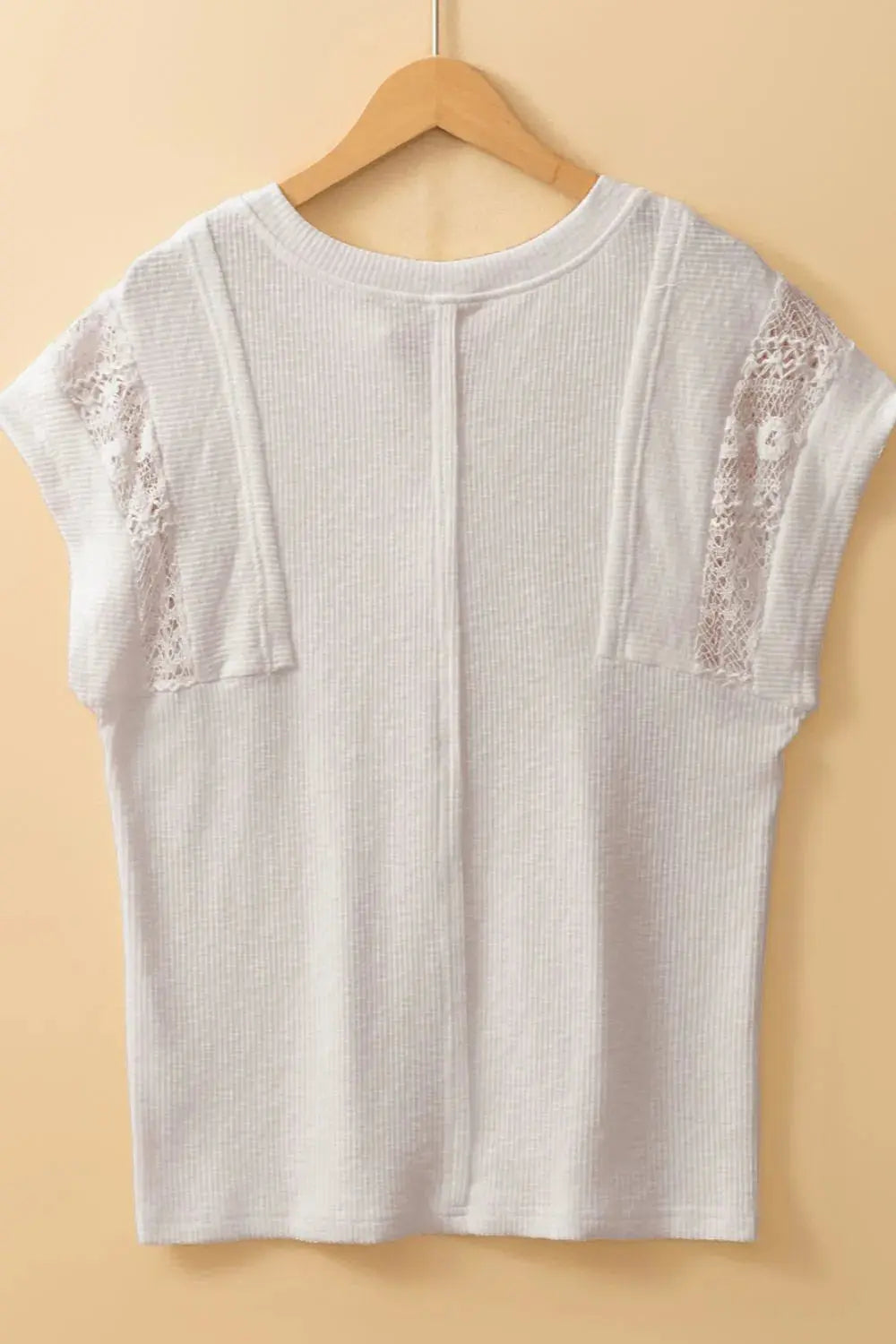 Ribbed Texture Lace Patchwork Short Sleeve Top  Style Ratio