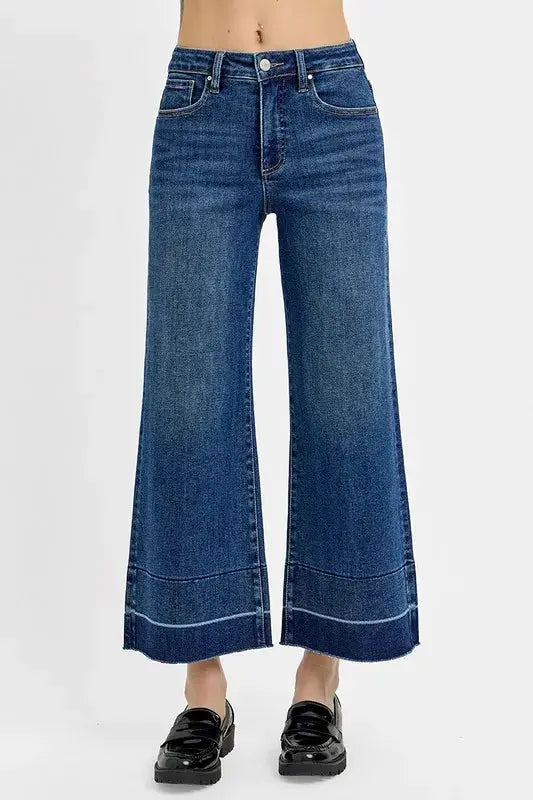 RISEN Tummy Control High Rise Crop Wide Hem Jeans  Style Ratio