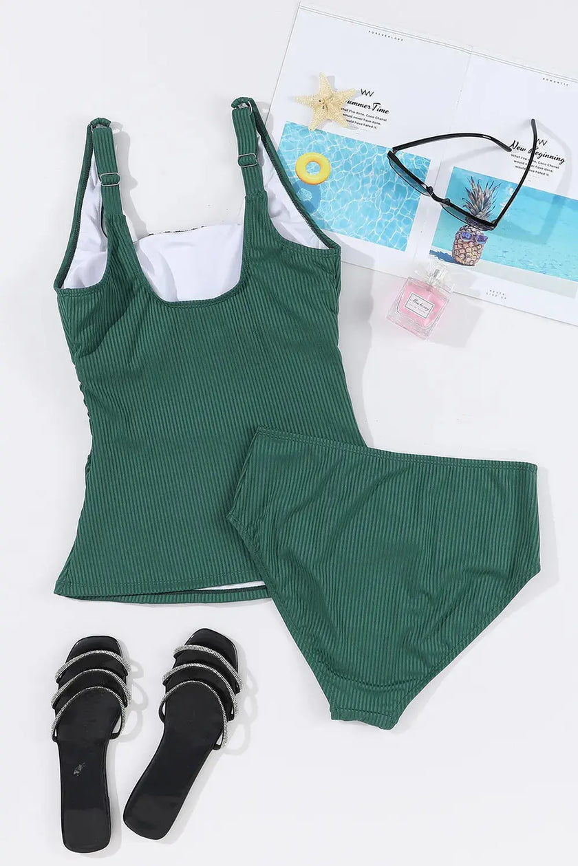 Square Neck Wide Strap Tankini Set  Style Ratio
