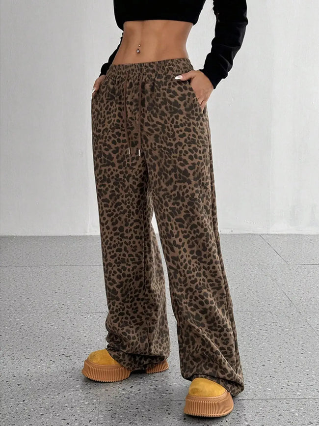 Full Size Leopard Print Wide Leg Pants Plus Size  Style Ratio