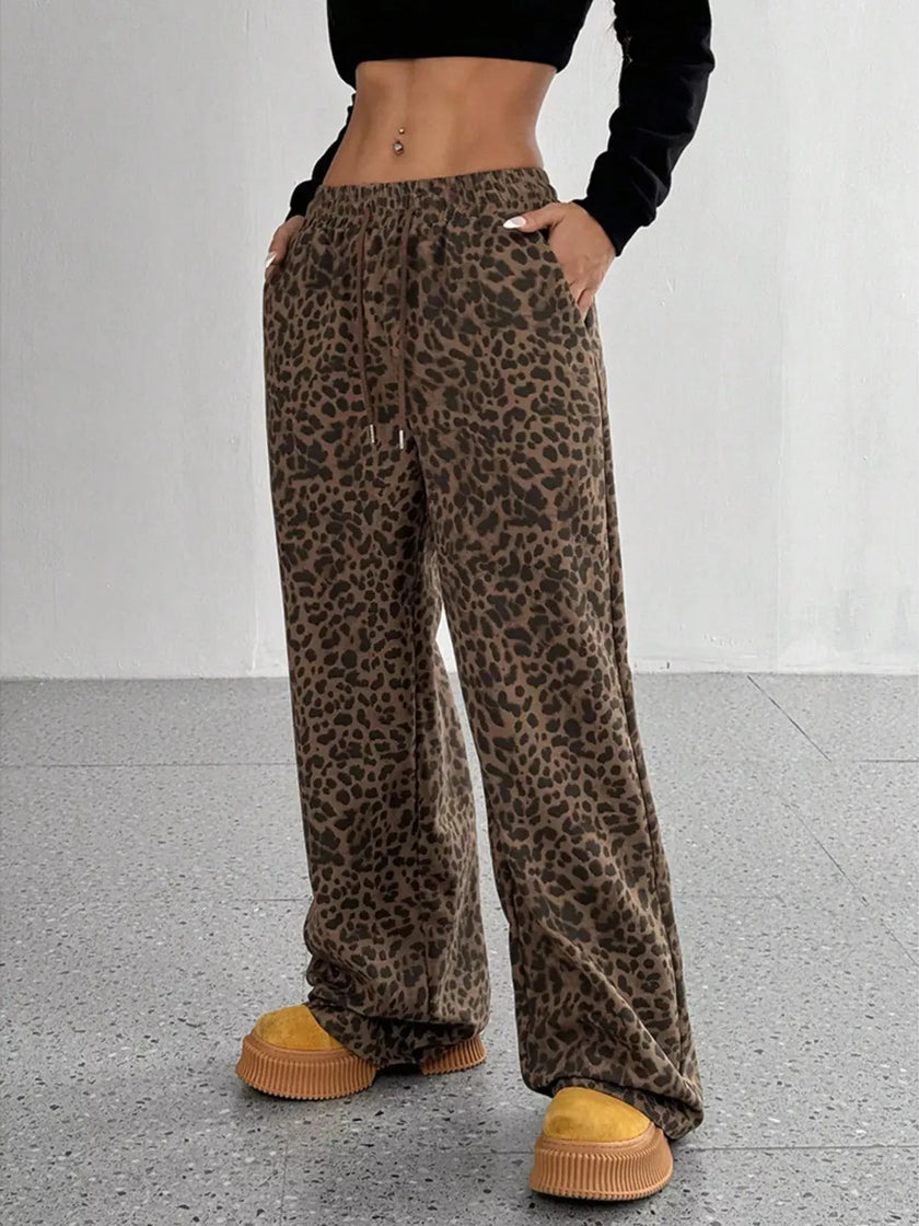 Full Size Leopard Print Wide Leg Pants Plus Size  Style Ratio