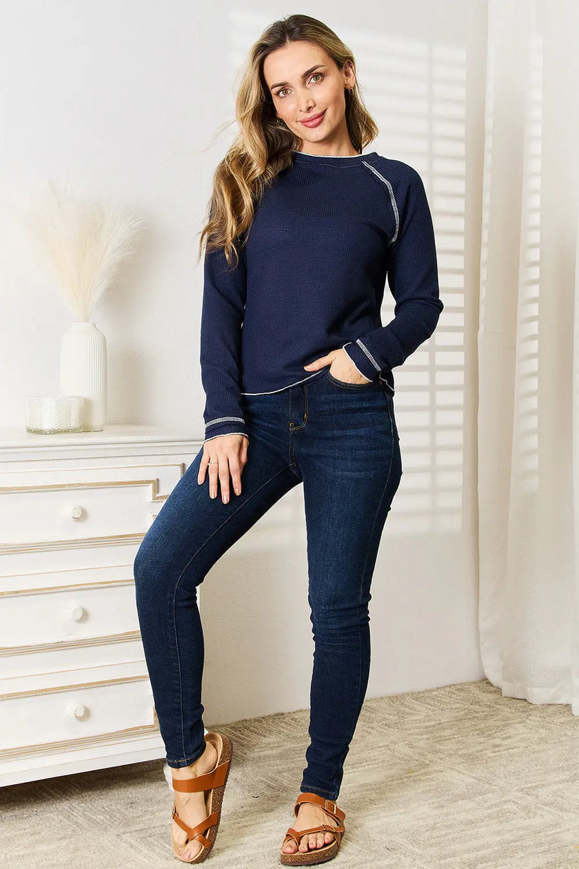 Basic Bae Long Raglan Sleeve Round Neck Sweatshirt  Style Ratio