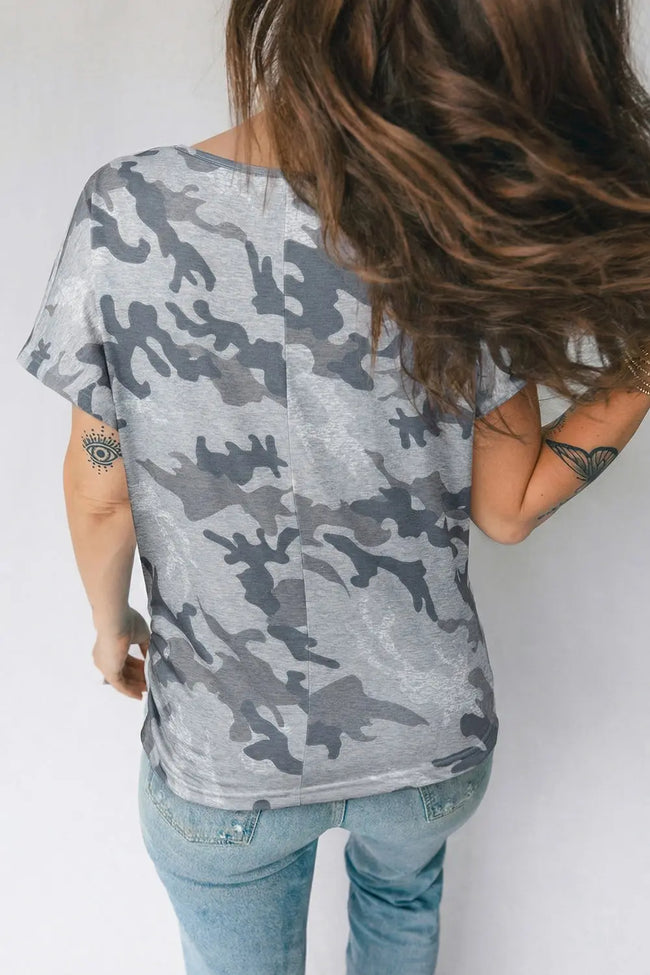 Camouflage Retro American Flag Printed Short Sleeve Shirt  Style Ratio