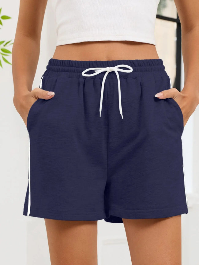 Striped Trim Drawstring Shorts  Style Ratio