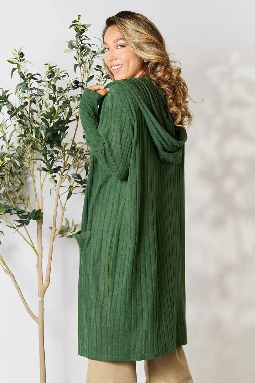 Basic Bae Full Size Hooded Sweater Cardigan  Style Ratio