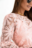Flower Dotted Ruffled Sleeve Mesh Top  Style Ratio