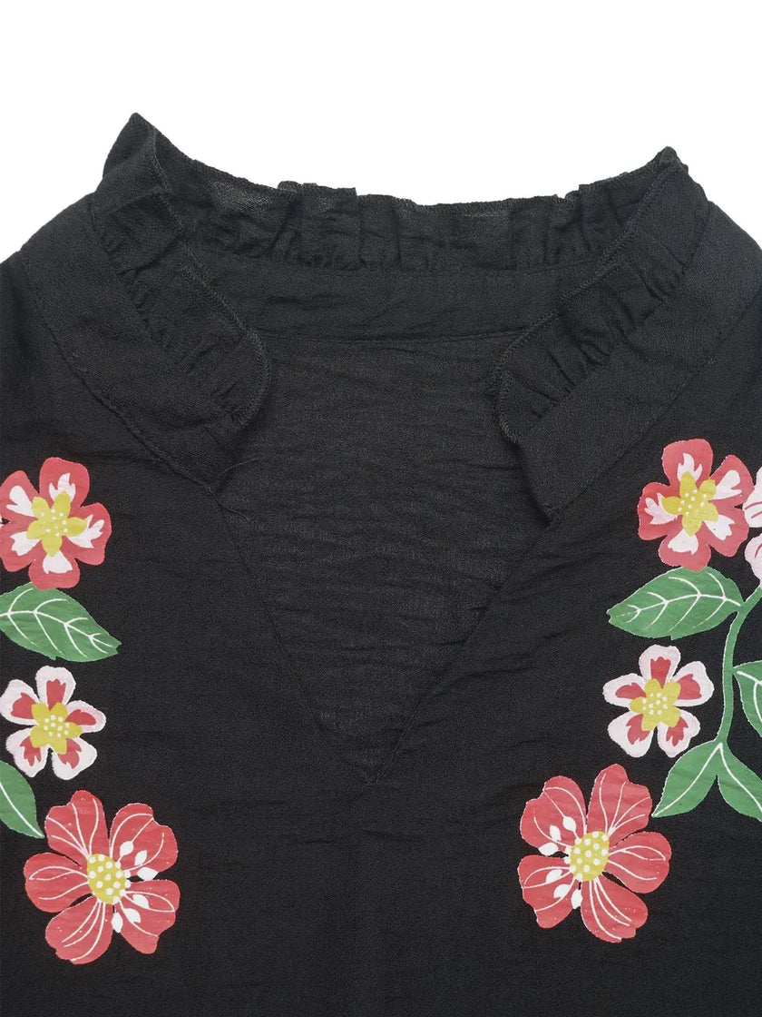 Floral Puff Sleeve Notched Blouse  Style Ratio