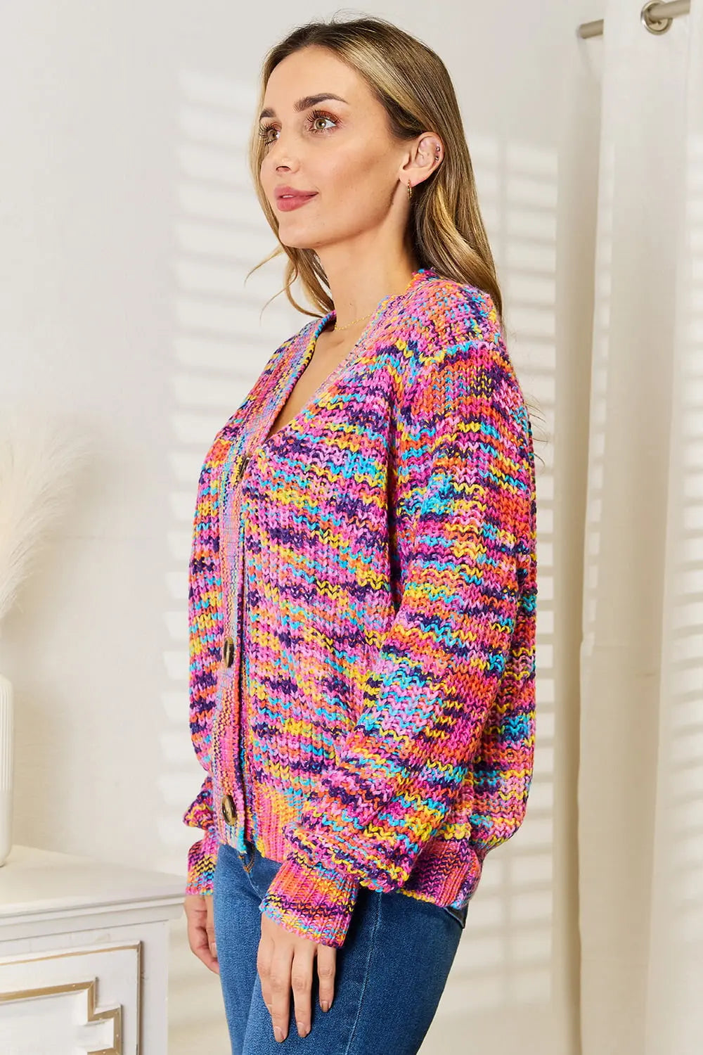 Angel Wings Woven Right V-Neck Long Sleeve Cardigan  Style Ratio