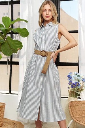 Adora Button Down Sleeveless Midi Dress Trendsi
