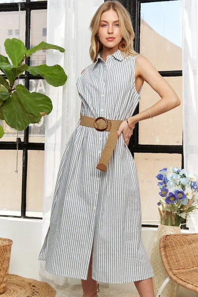 Adora Button Down Sleeveless Midi Dress Trendsi