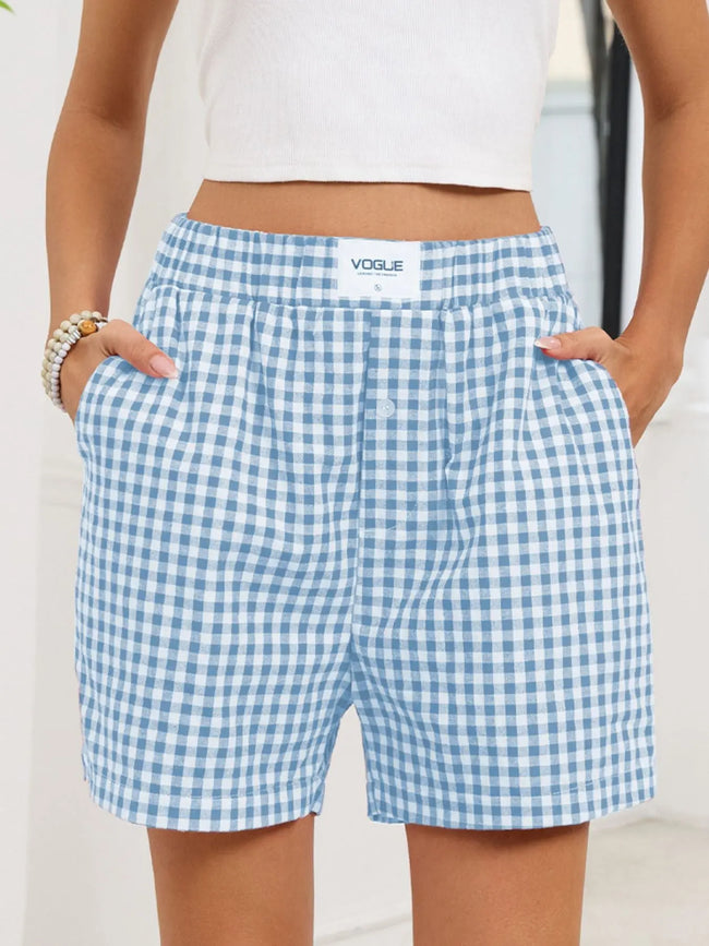 Gingham Elastic Waist Casual Shorts  Style Ratio