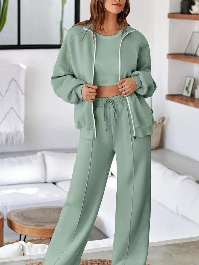 Drop Shoulder Zip Up Jacket and Drawstring Pants Active 2pcs Set  Style Ratio