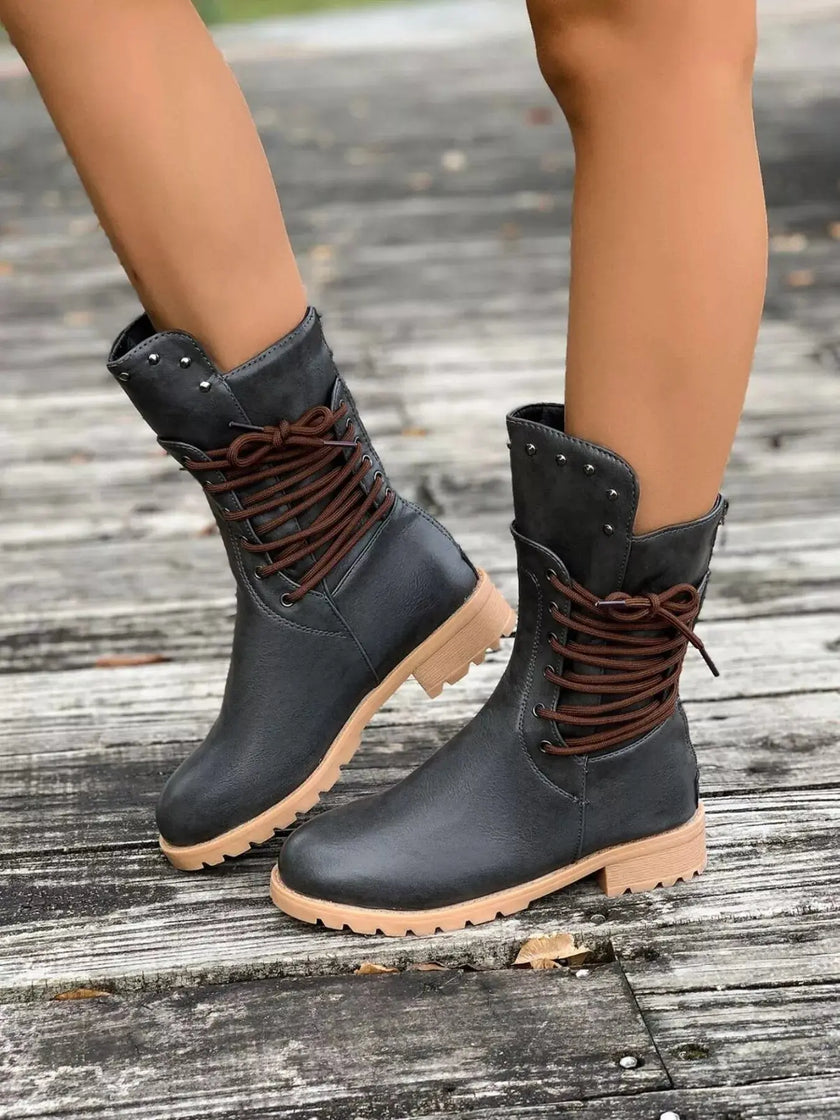 Round Toe Block Heels Boots  Style Ratio