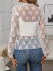 Floral Mock Neck Long Sleeve Mesh Top  Style Ratio