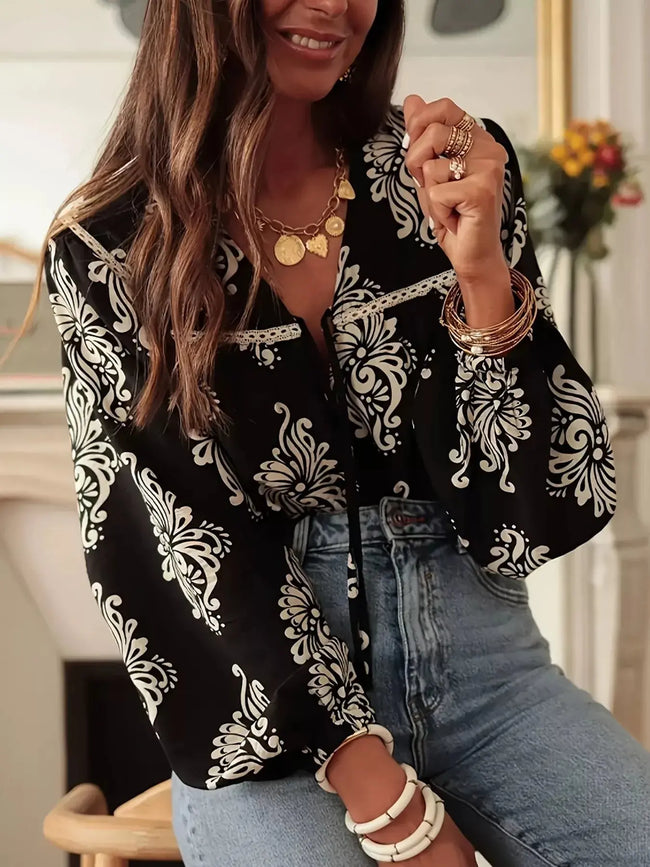 Floral Print Tie-Neck Blouse  Style Ratio