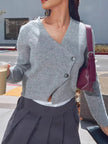 Cropped V Neck Button Up Cardigan  Style Ratio