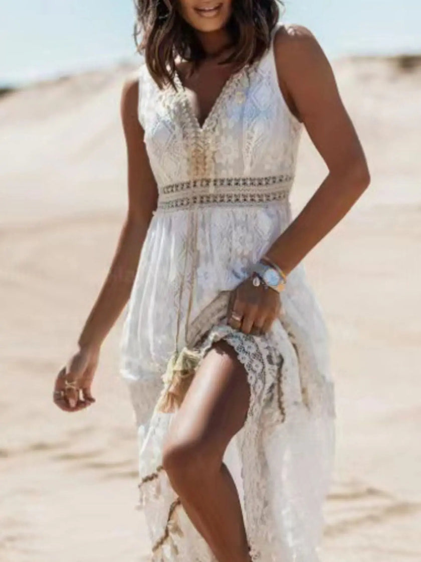 Lace V-Neck Sleeveless Maxi Dress  Style Ratio