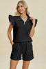 Double Take Full Size Texture Flounce Sleeve Top and Shorts Set  Style Ratio