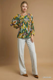 Umgee Mix Abstract Print Balloon Sleeve Blouse  Style Ratio
